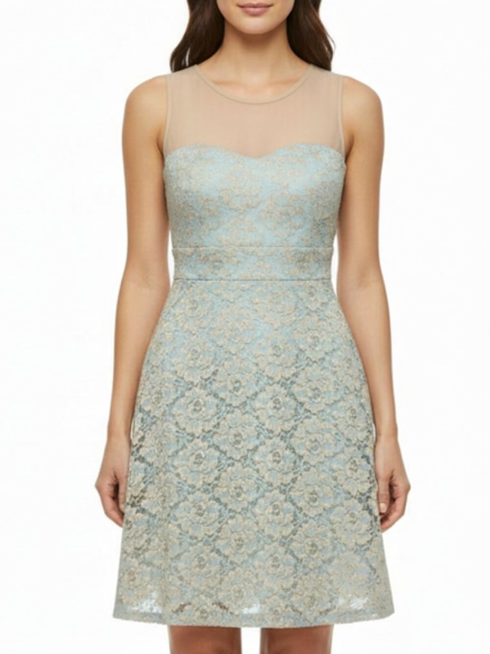 Windsor Floaty Gold & Mint Mini Dress Size Large - Picture 1 of 7
